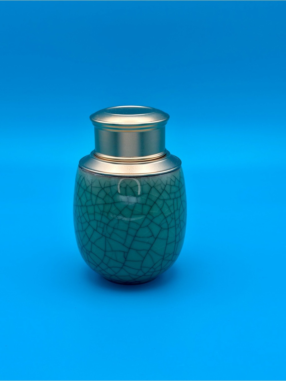 Ceramic Crackle Glaze Pet Remains Canister with Metal Lid